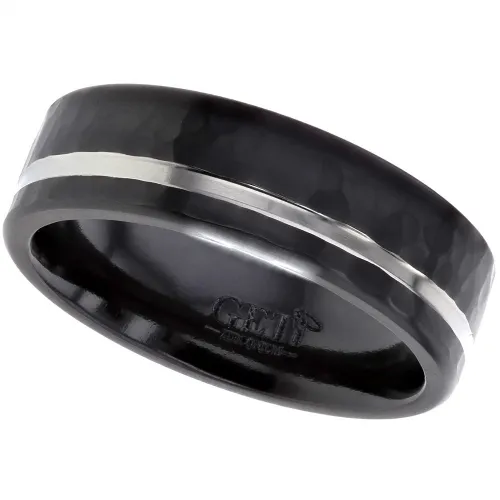 Zirconium Hammered Ring with Off Centre Groove
